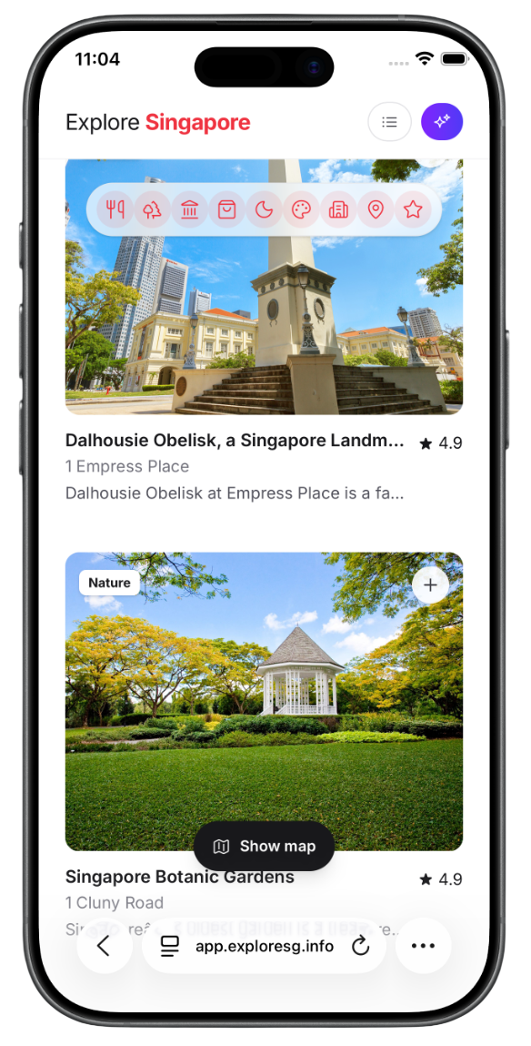 Explore Singapore mobile view