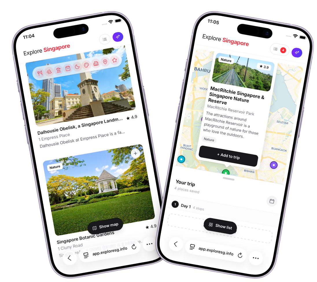 Explore Singapore web application — interactive trip planner with map and itinerary builder